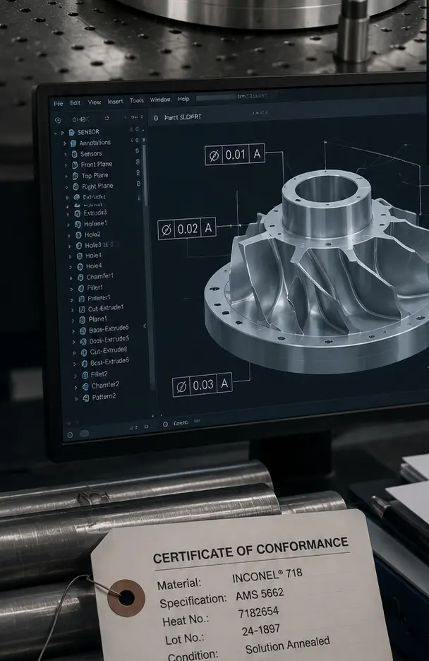 Quality control inspection of a precision machined component at Maximum Industries